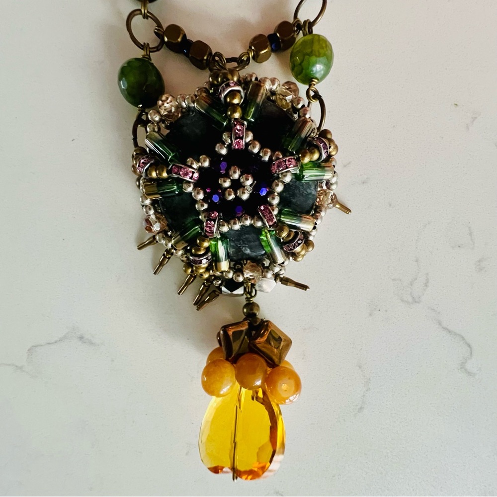 Unique Jewel Tone Labrodite Chunky Pendant Necklace - Picture 6 of 11
